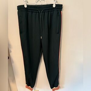Men's Dark Green Joggers with Red and White Stripes